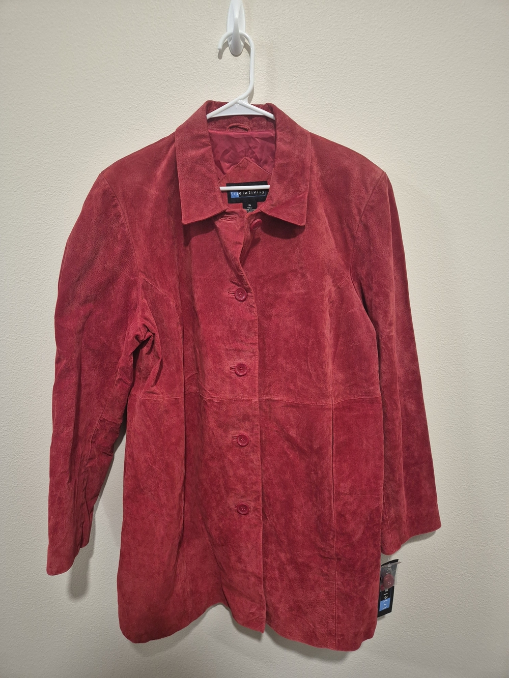 DEADSTOCK 90s Vintage Relativity Red Suede Leather Jacket XL NWT